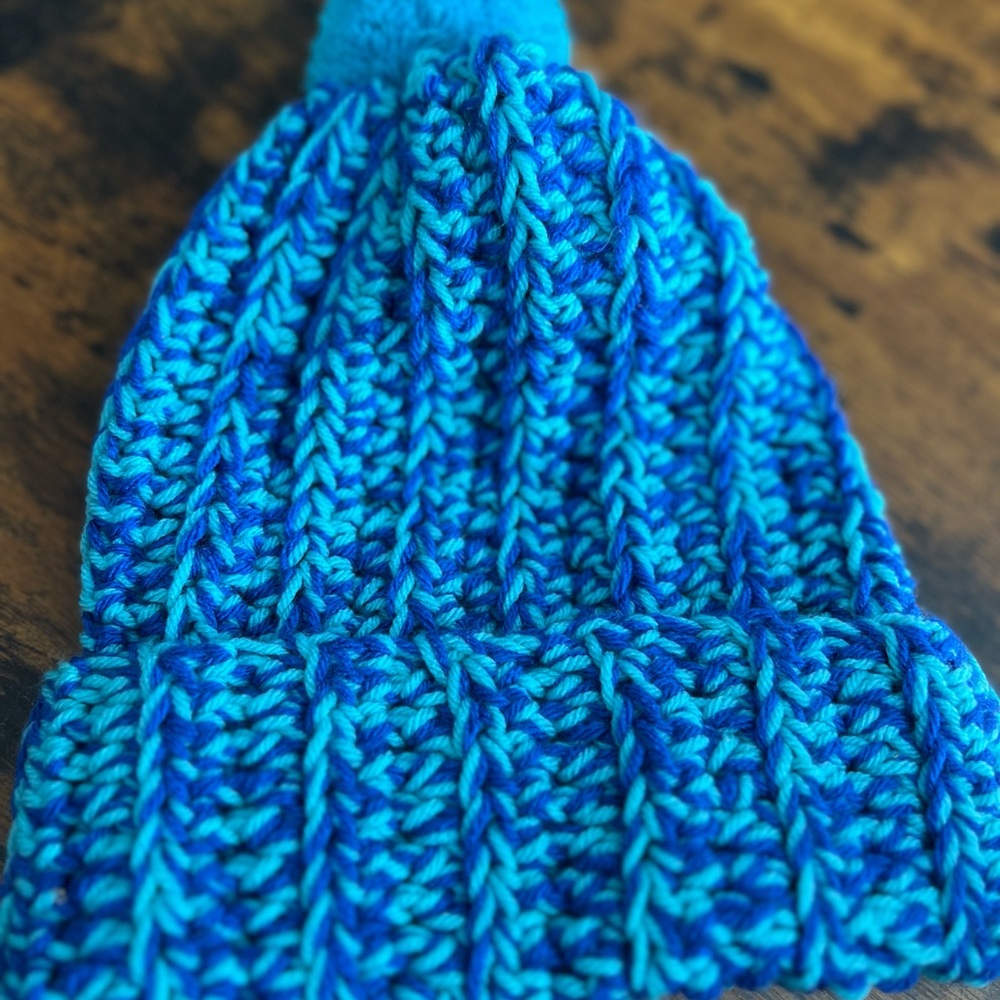 Cozy Blue Crochet Pom-Pom Beanie